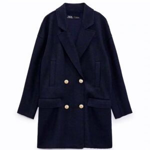 WOOL BLEND COAT BLAZER SWEATER WITH CONTRASTING BUTTONS